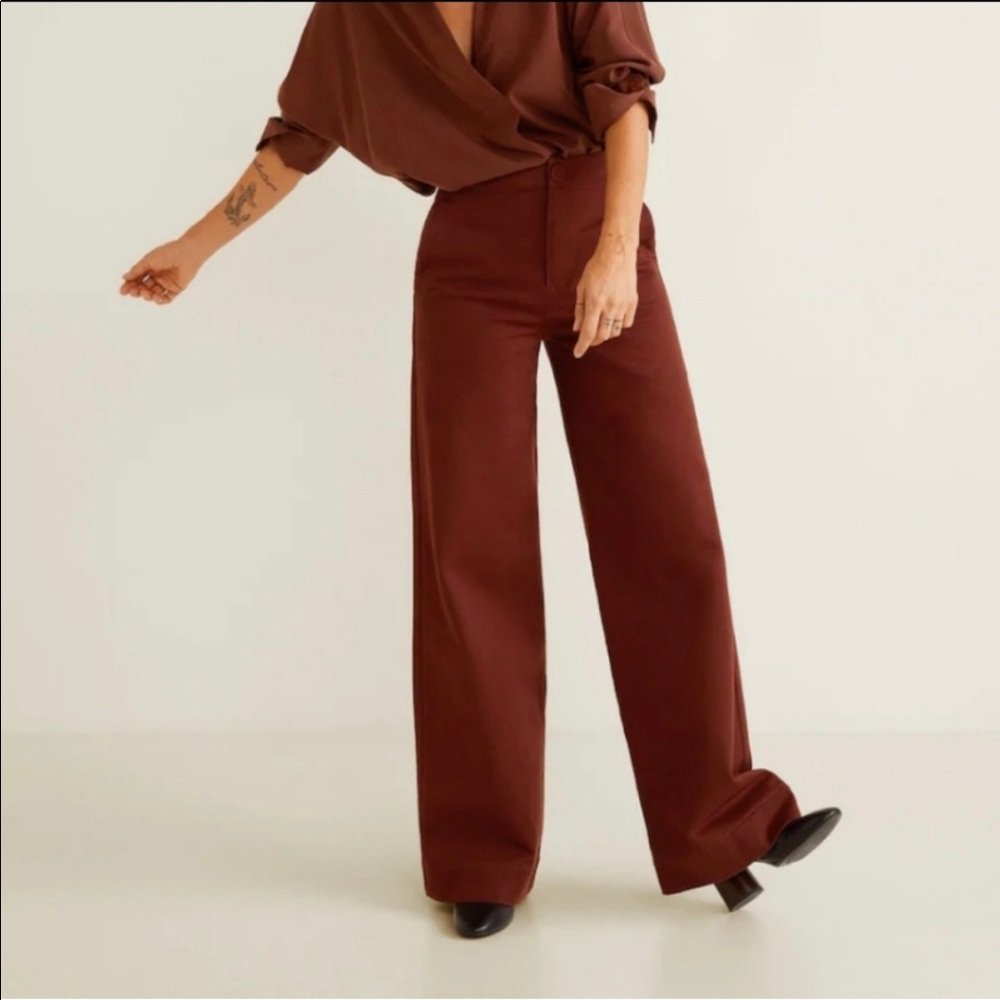 MNG burgundy wide leg Committed Cotton pants